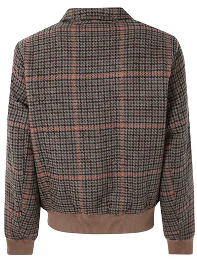 Les Deux Houndstooth Varsity Jacket Collared Ribbed Hem In Brown