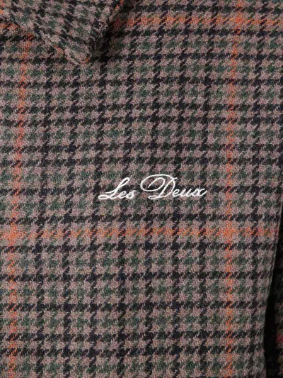 Les Deux Houndstooth Varsity Jacket Collared Ribbed Hem In Brown