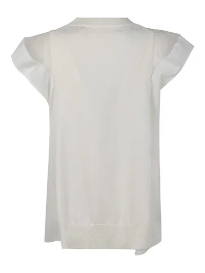 Sacai Cap Sleeve Mesh Knit Pullover In White