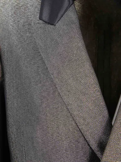 Sapio Long Textured Coat Notch Lapel In Gray