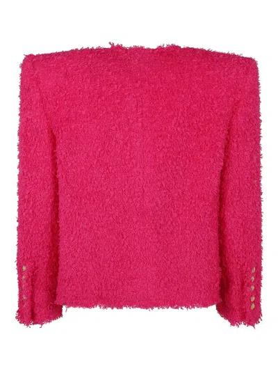 Balmain 8 Button Tweed Spencer Jacket In Pink
