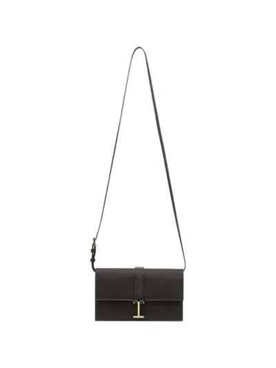 Tom Ford Grain Leather Wallet On Strap In Black