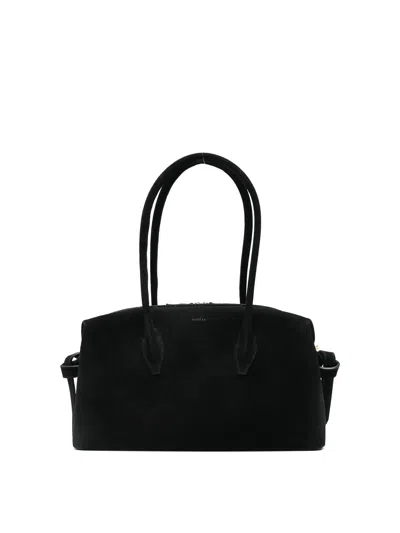 Yuzefi Rectangular Suede Shoulder Bag With Top Handles In Black