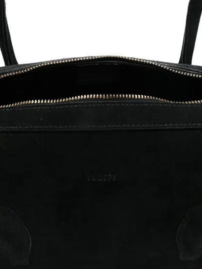 Yuzefi Rectangular Suede Shoulder Bag With Top Handles In Black