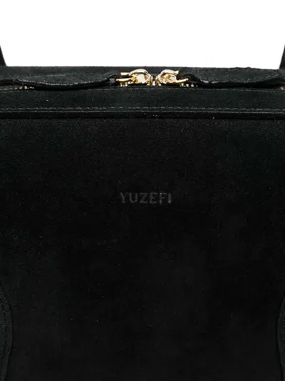 Yuzefi Rectangular Suede Shoulder Bag With Top Handles In Black