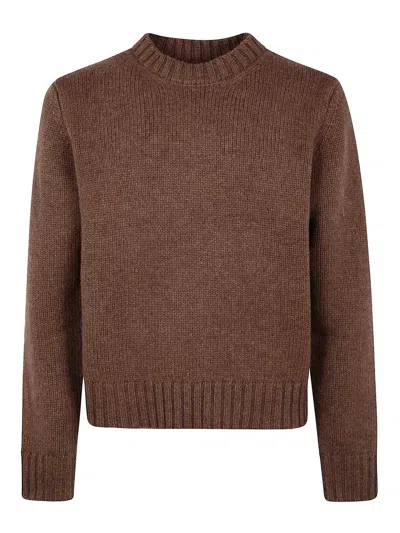 Studio Nicholson Knit Crew Neck Sweater Ribbed Cuffs Hem In Brown