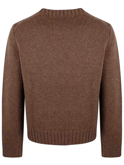 Studio Nicholson Knit Crew Neck Sweater Ribbed Cuffs Hem In Brown