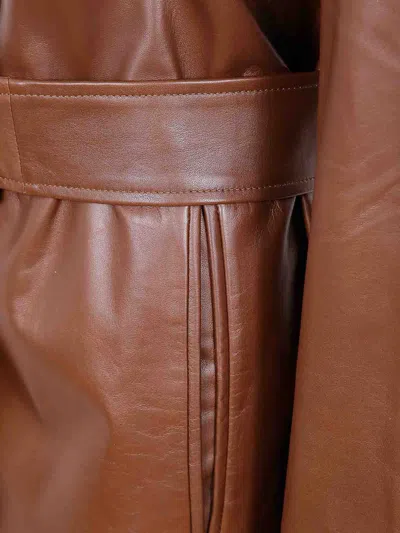 Max Mara Studio Button-up Belted Jacket In Brown