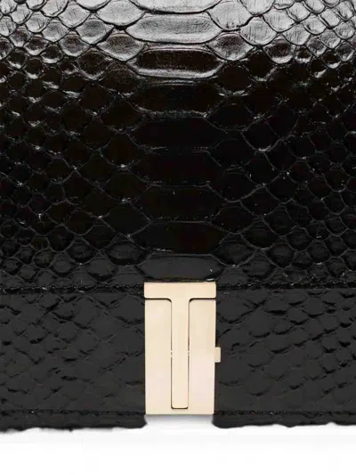 Tom Ford Semi Shiny Printed Python Chain Shoulder Bag In Brown