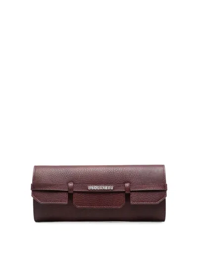 Dsquared2 Logo-plaque Pebbled-leather Clutch Bag In Red