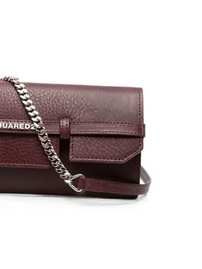Dsquared2 Logo-plaque Pebbled-leather Clutch Bag In Red
