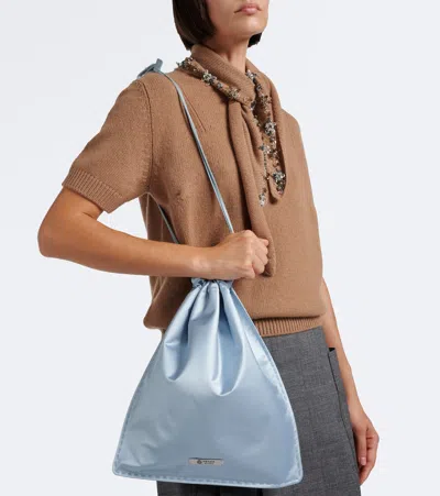 Prada Wish Silk Duchesse Drawstring Pouch Bag In Blue