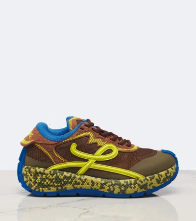 Loewe Pogo Logo-detailed Suede-trimmed Knitted Sneakers In Multi