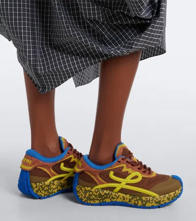 Loewe Pogo Logo-detailed Suede-trimmed Knitted Sneakers In Multi