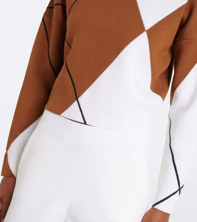 Max Mara Argyle Wool Boxy Sweater In Brown
