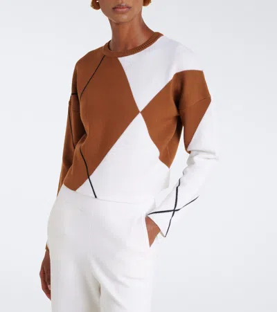 Max Mara Argyle Wool Boxy Sweater In Brown