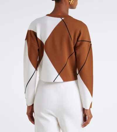 Max Mara Argyle Wool Boxy Sweater In Brown