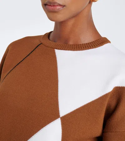 Max Mara Argyle Wool Boxy Sweater In Brown