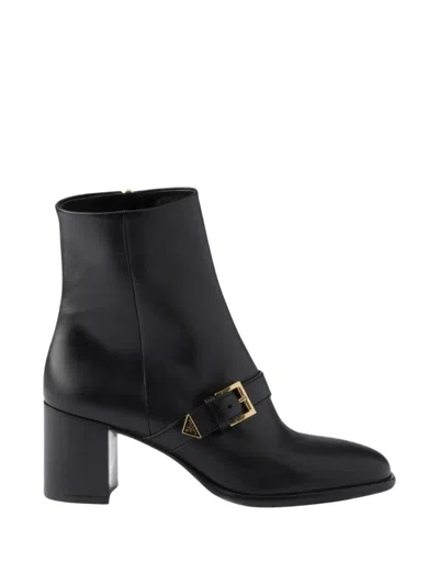 Prada Black Leather Ankle Boots In Black