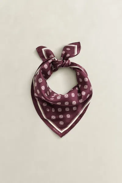 Gant Monogram Silk Scarf In Burgundy