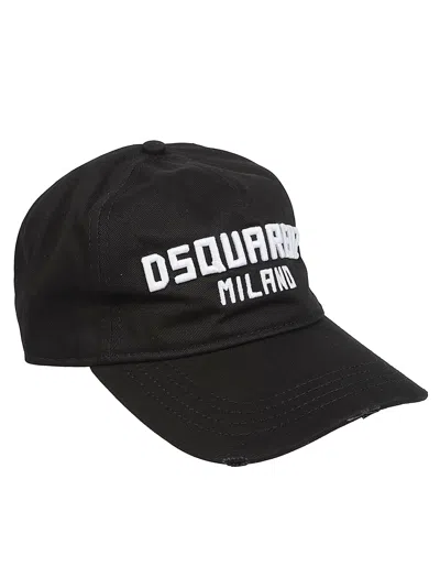 Dsquared2 Distressed Logo Cap With Adjustable Strap In Black