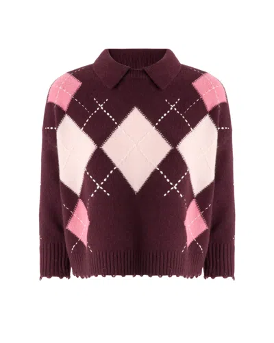 Pinko Argyle-pattern Distressed Sweater In A3ieyn2