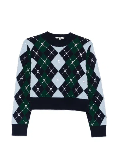 Maje Argyle Jumper With Rhinestones In Multi