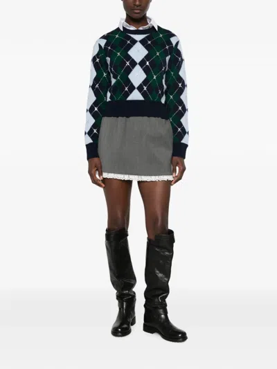 Maje Argyle Jumper With Rhinestones In Multi