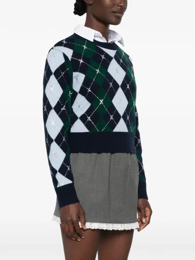 Maje Argyle Jumper With Rhinestones In Multi