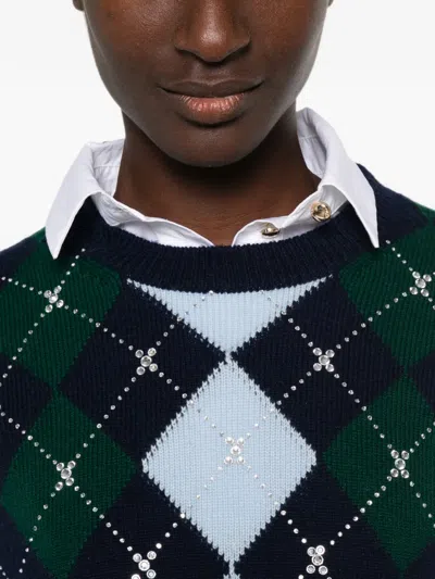 Maje Argyle Jumper With Rhinestones In Multi