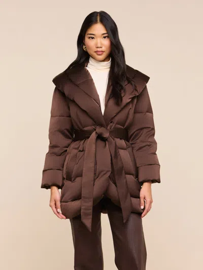 L'agence Glacier Shawl Puffer Jacket In Dark Java