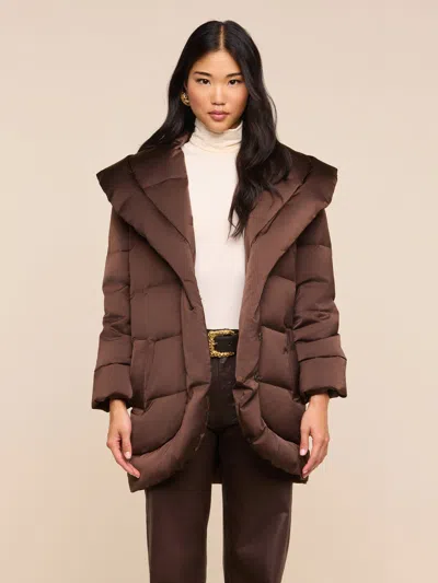 L'agence Glacier Shawl Puffer Jacket In Dark Java