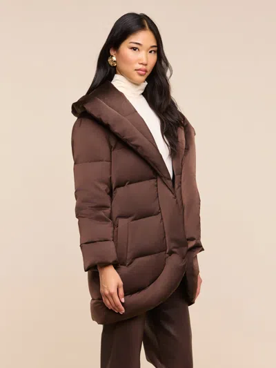 L'agence Glacier Shawl Puffer Jacket In Dark Java