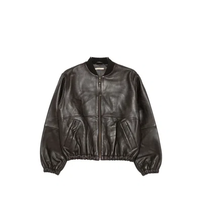 Sessun Leather Bomber Jacket In Black