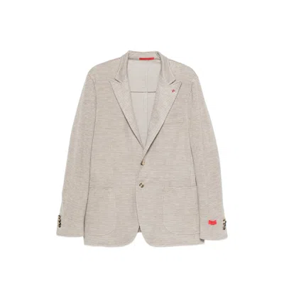 Isaia Houndstooth-pattern Blazer In Neutral