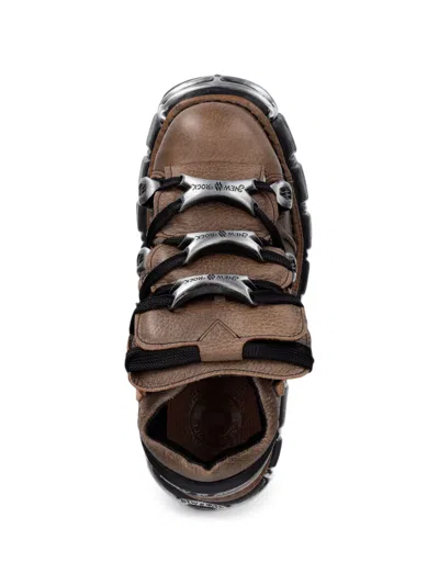 New Rock Logo-plaque Platform Boots In Brown