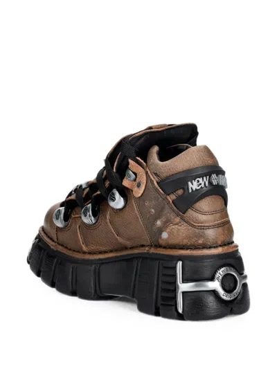 New Rock Logo-plaque Platform Boots In Brown