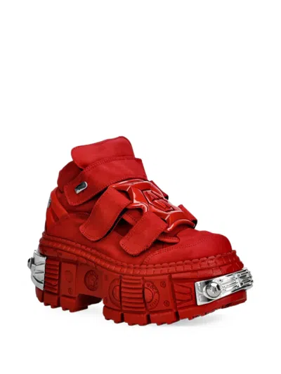 New Rock M-wall285-c14 Touch-strap Platform Boots In Red