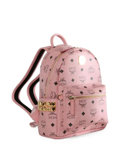 Mcm Monogram-print Studded Backpack In Pink