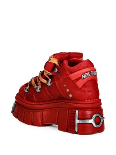 New Rock Panelled Platform Boots In Red