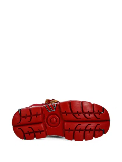 New Rock Panelled Platform Boots In Red