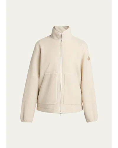 Moncler Stand Collar Zip Cardigan Sweater In Neutral
