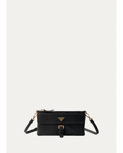 Prada Nappa-leather Wallet With Shoulder-strap In Black
