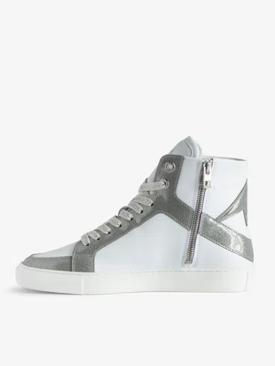 Zadig & Voltaire High Flash Infinity Leather Trainers In Silver