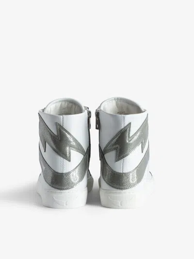 Zadig & Voltaire High Flash Infinity Leather Trainers In Silver