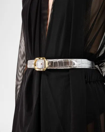 Dehanche Mija Mirror Croc-embossed Leather Belt In Multi