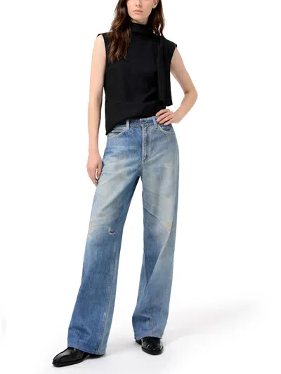 Our Legacy High Waist Boyfriend Jeans With Distressed Finish In Blue