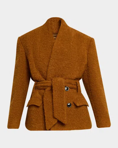 Isabel Marant Syndra Boucle Belted Oversized Wrap Jacket In Brown