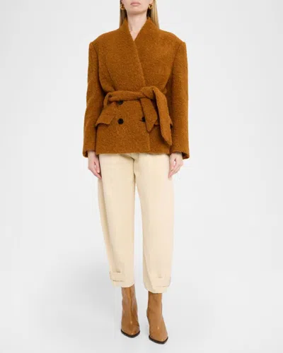 Isabel Marant Syndra Boucle Belted Oversized Wrap Jacket In Brown