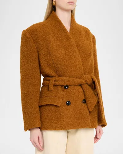 Isabel Marant Syndra Boucle Belted Oversized Wrap Jacket In Brown